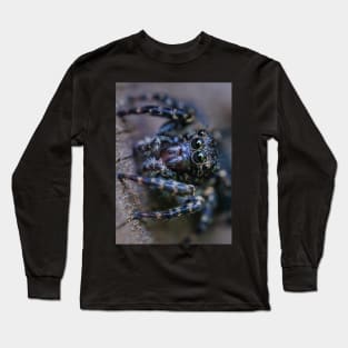 Teeny-Tiny Dark Jumping Spider Macro Photograph Long Sleeve T-Shirt